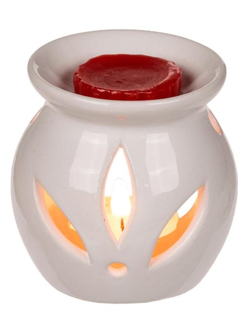 Brûle-parfum en céramique blanche avec un galet de cire parfumée - Kiabi