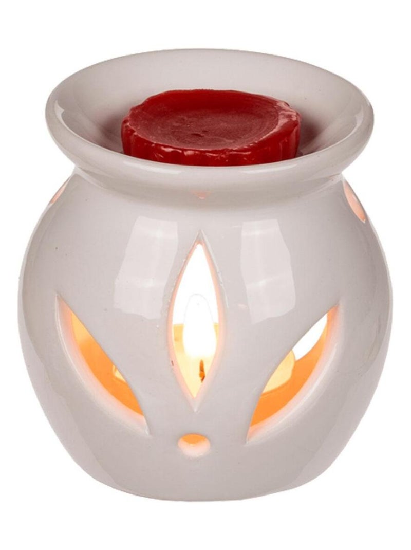 Brûle-parfum en céramique blanche avec un galet de cire parfumée Blanc - Kiabi