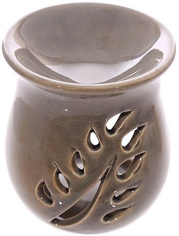 Brûle parfum Feuilles gris en céramique
