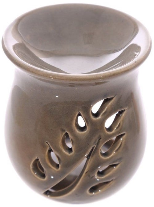 Brûle parfum Feuilles gris en céramique - Kiabi