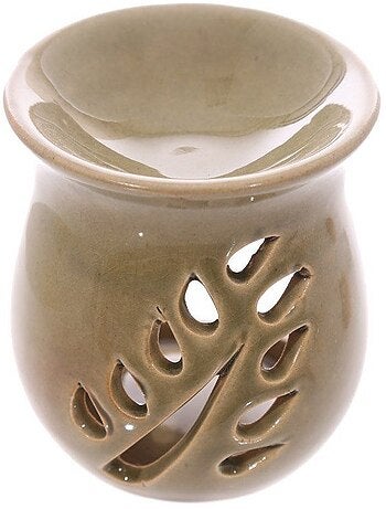 Brûle parfum Feuilles vert en céramique 8 cm