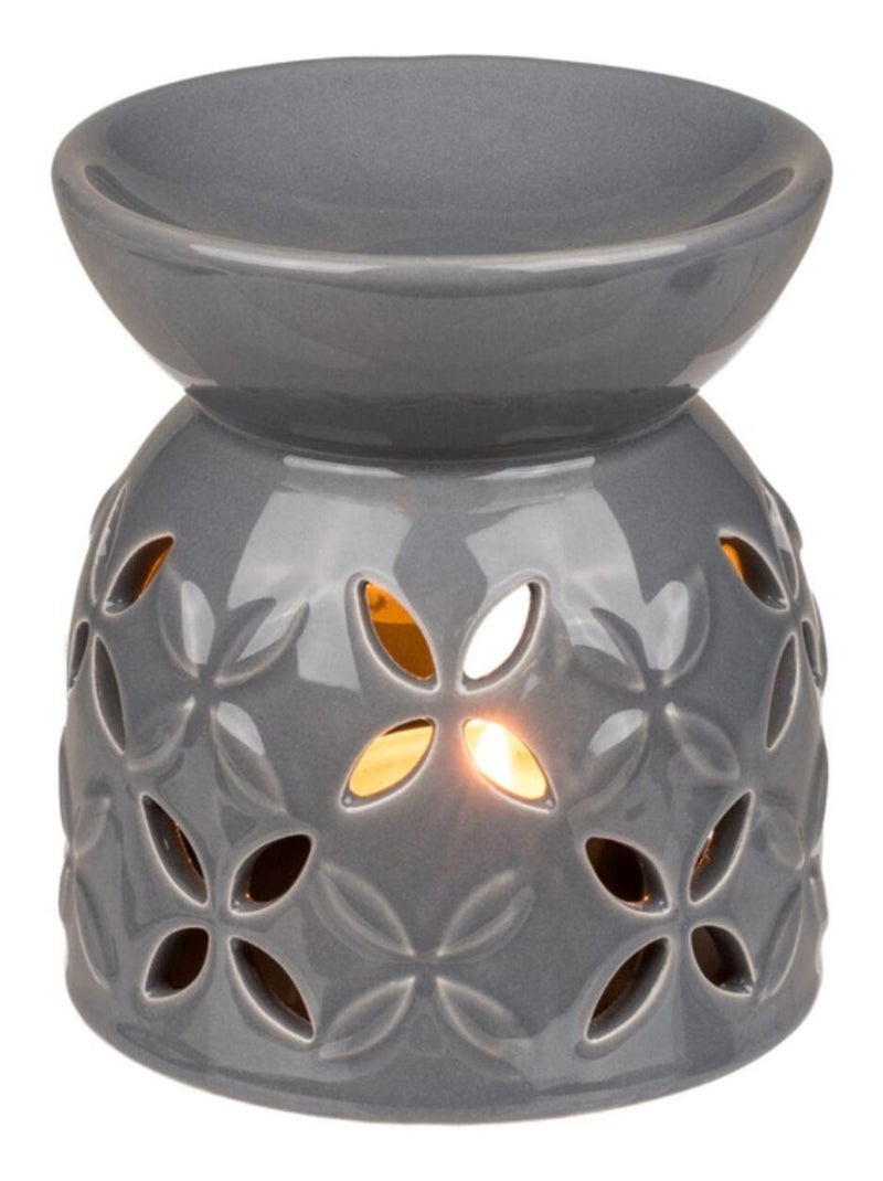 Brûle-parfum fleurs grises en céramique Gris - Kiabi