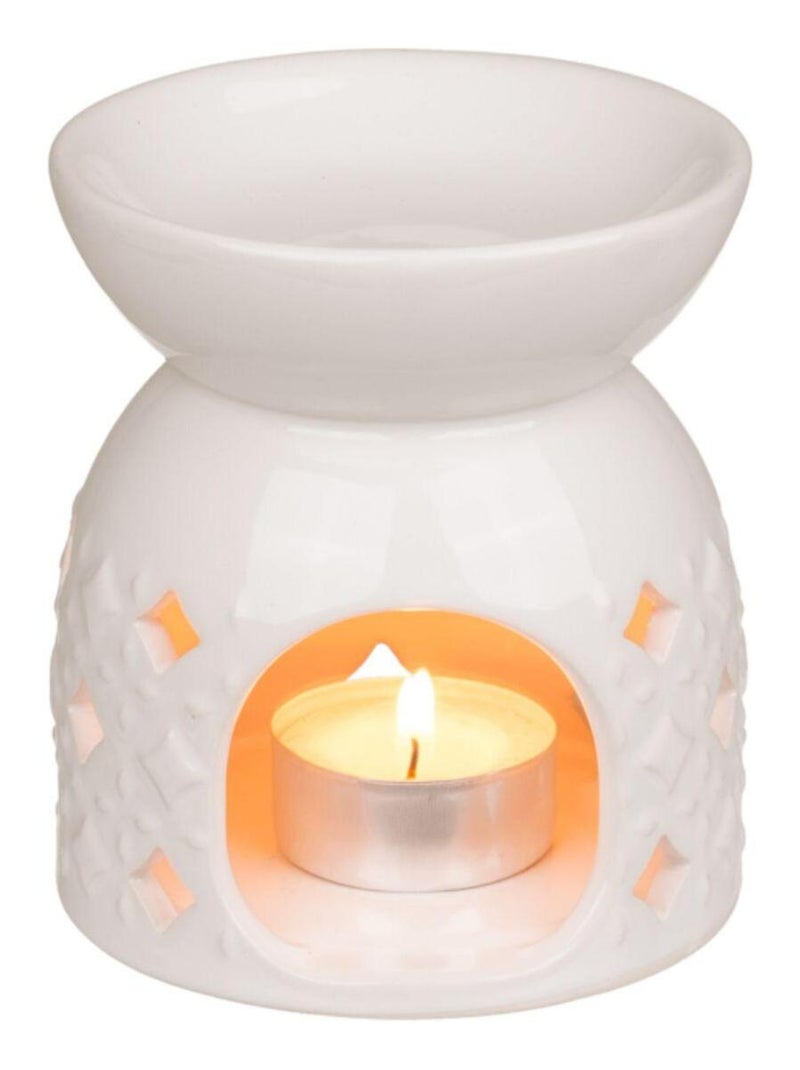Brûle-parfum losanges en céramique blanche Blanc - Kiabi