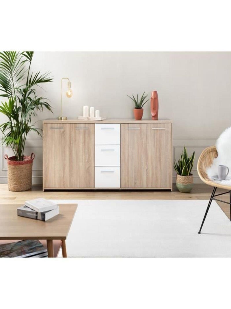 Buffet bas 4 portes et 3 tiroirs - Blanc mat et - AUCUNE Blanc - Kiabi