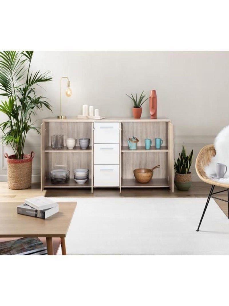 Buffet bas 4 portes et 3 tiroirs - Blanc mat et - AUCUNE Blanc - Kiabi