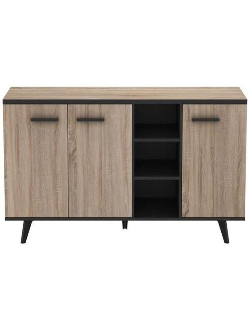 Buffet bas contemporain chêne brossé et noir mat - Demeyere Noir Noir - Kiabi
