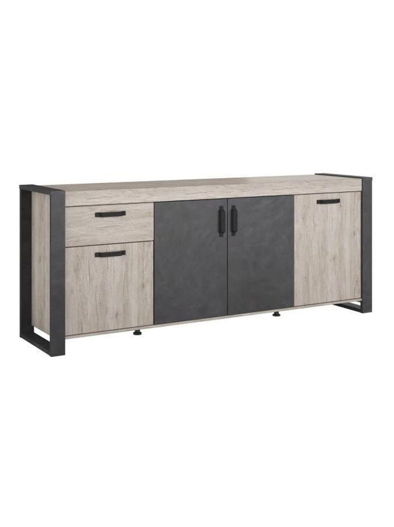 Buffet enfilade CESAR - chêne beige grisé et noir - Parisot Beige - Kiabi