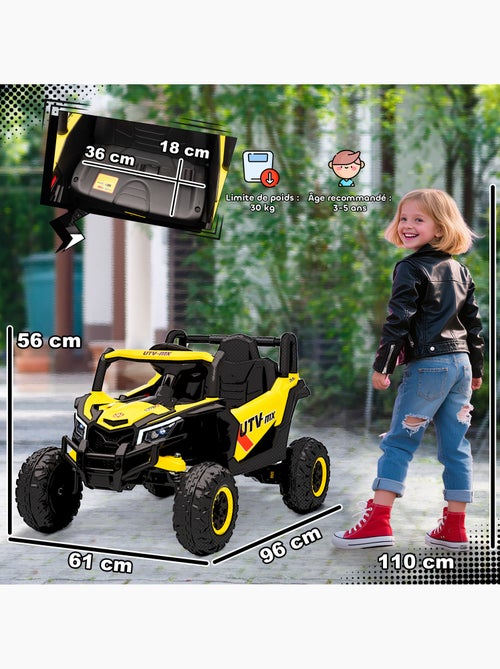 Buggy électrique enfant utv 12v 7km/h max. Télécommande jaune noir - Kiabi Buggy électrique enfant utv 12v 7km/h max. Télécommande jaune noir - Kiabi