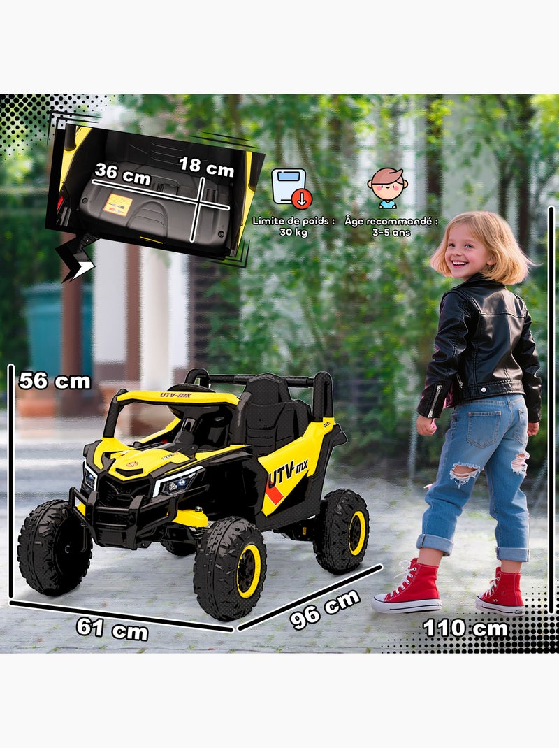 Buggy électrique enfant utv 12v 7km/h max. Télécommande jaune noir Jaune - Kiabi