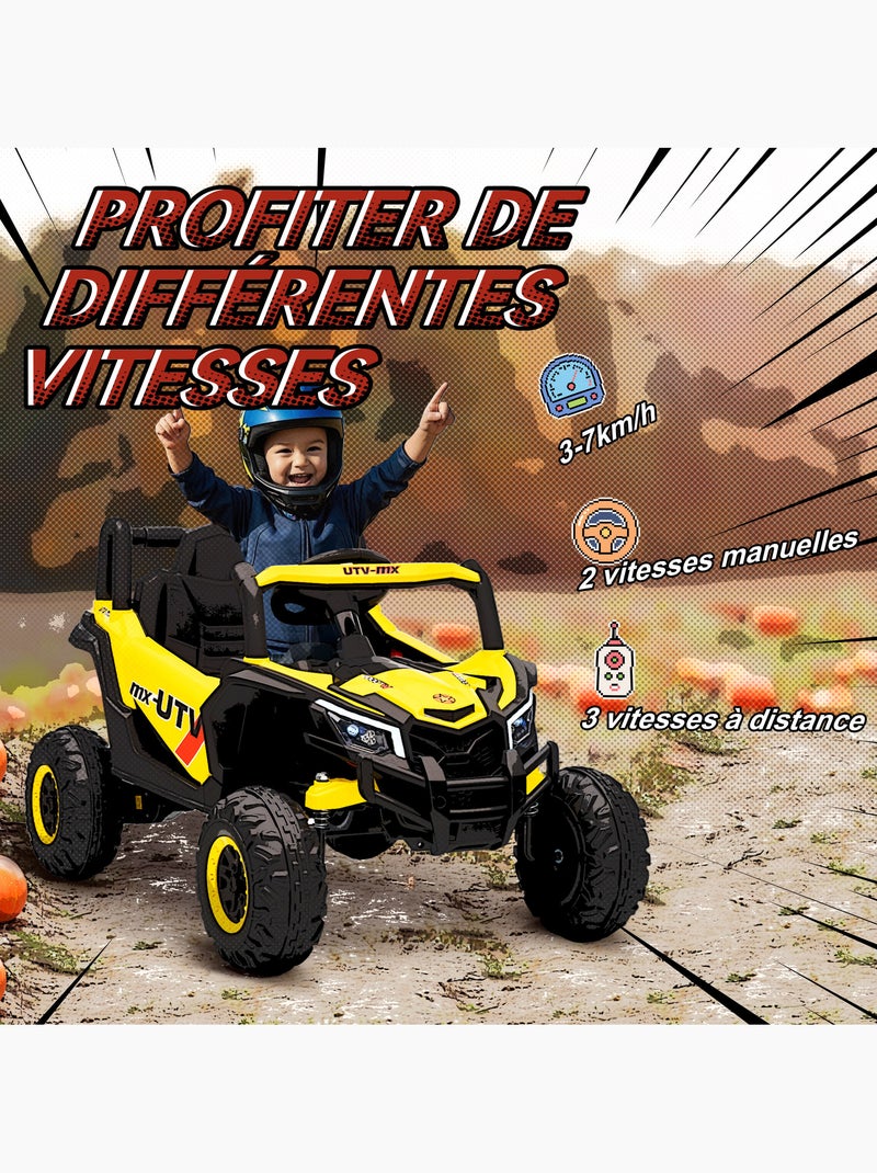 Buggy électrique enfant utv 12v 7km/h max. Télécommande jaune noir Jaune - Kiabi