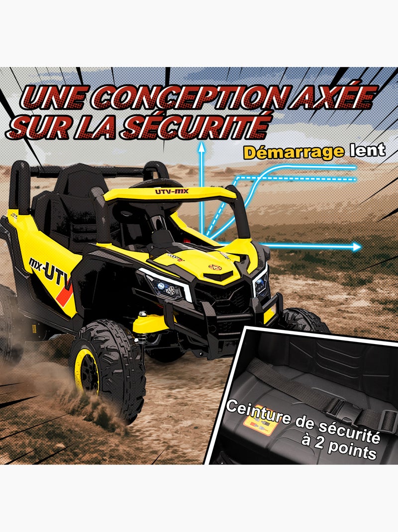 Buggy électrique enfant utv 12v 7km/h max. Télécommande jaune noir Jaune - Kiabi