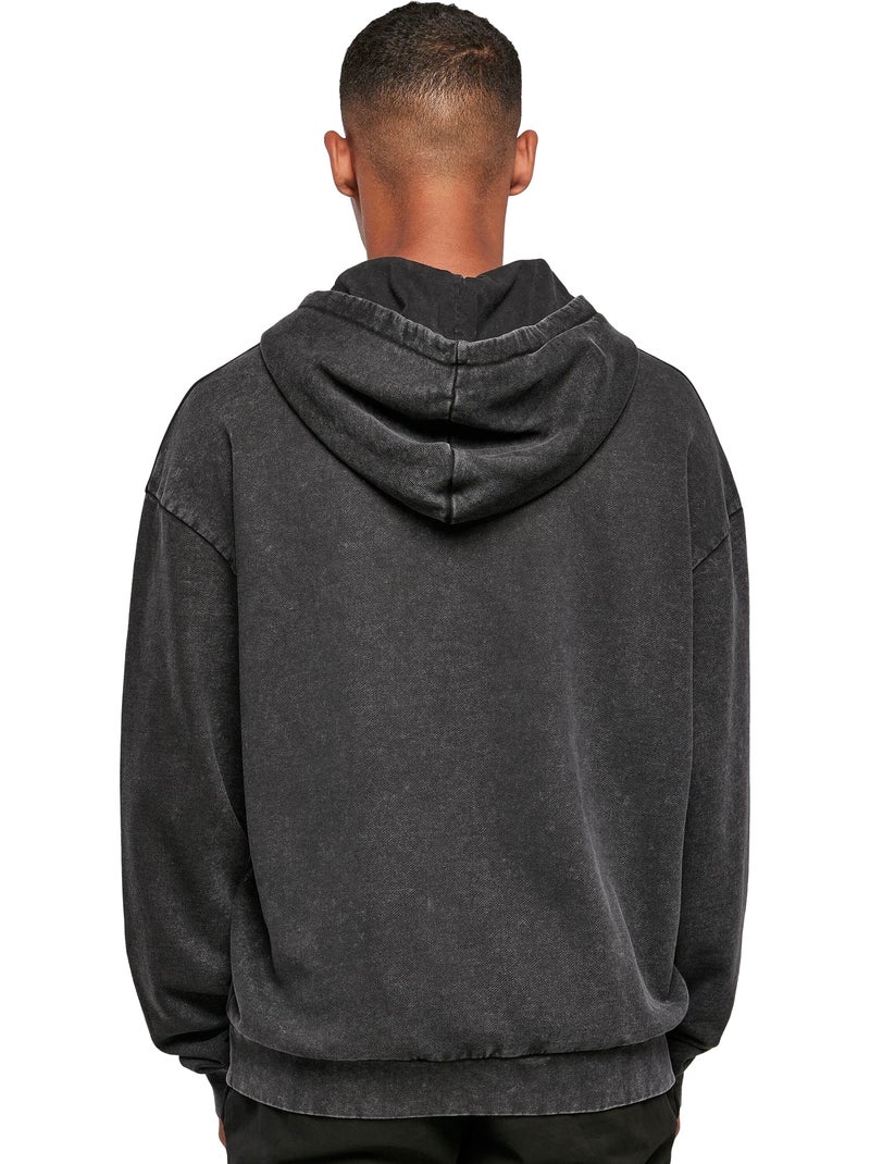 Build Your Brand - Sweat à capuche motif/style délavé à l'acide Noir - Kiabi