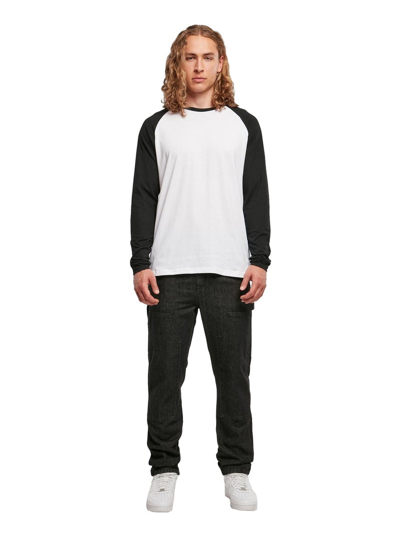 Build Your Brand - T-shirt manches longues motif/style Contrasté Blanc Noir - Kiabi