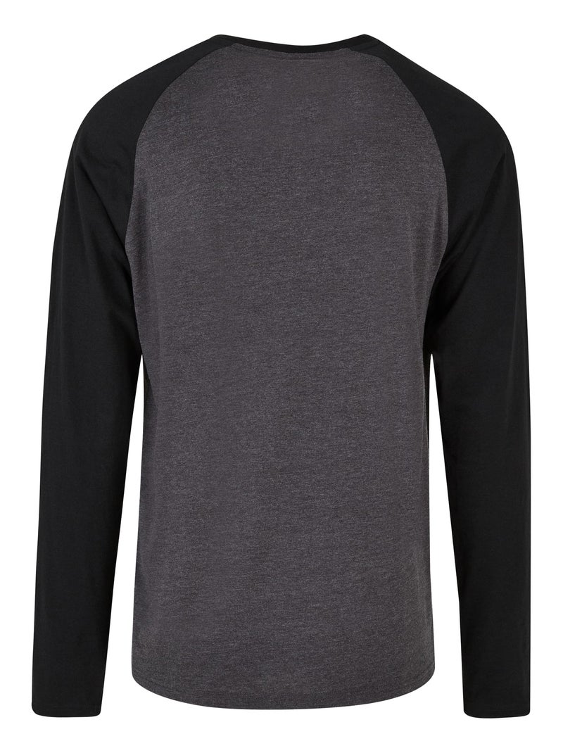 Build Your Brand - T-shirt manches longues motif/style Contrasté Gris Gris anthracite - Kiabi