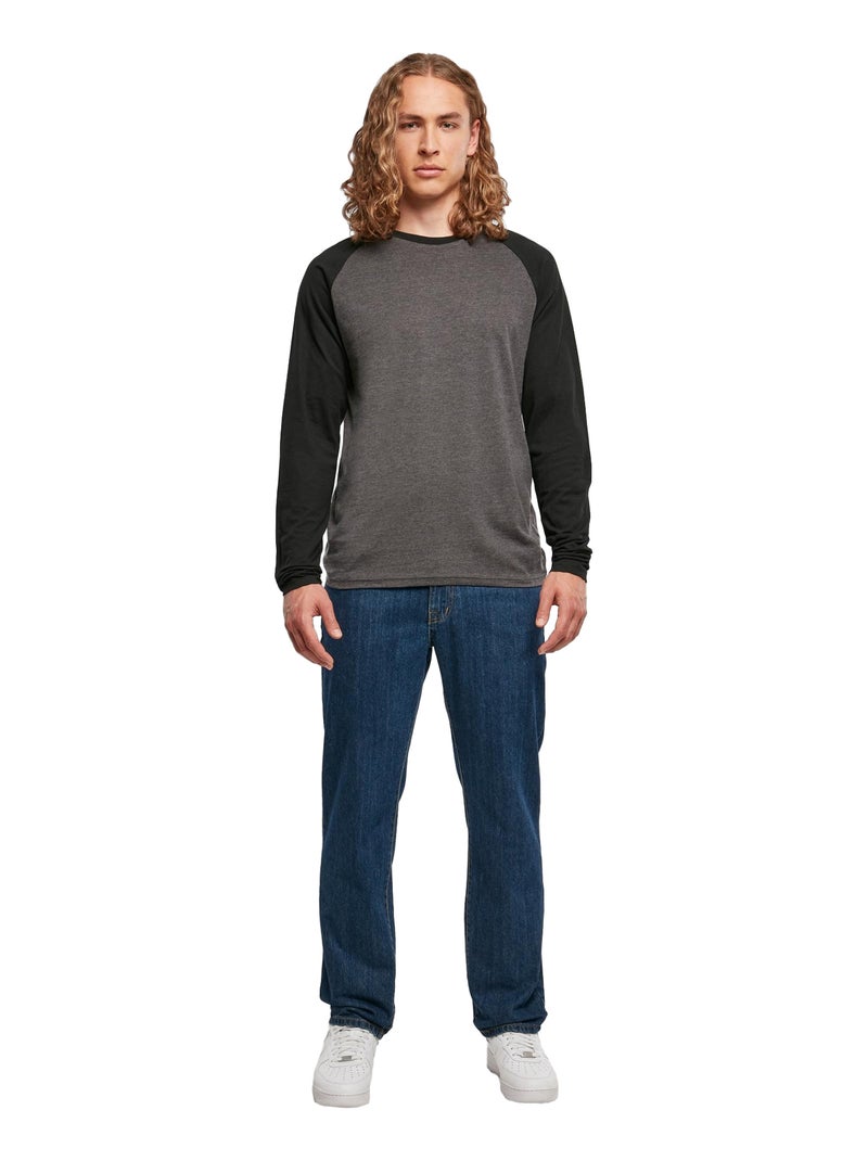 Build Your Brand - T-shirt manches longues motif/style Contrasté Gris Gris anthracite - Kiabi