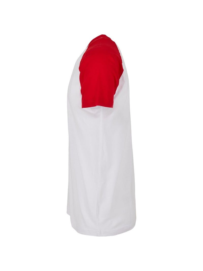 Build Your Brand - T-shirt manches raglan motif/style Contrasté Blanc/Rouge - Kiabi