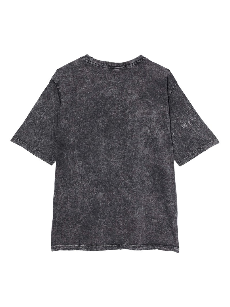 Build Your Brand - T-shirt motif/style délavé à l'acide Gris Noir - Kiabi