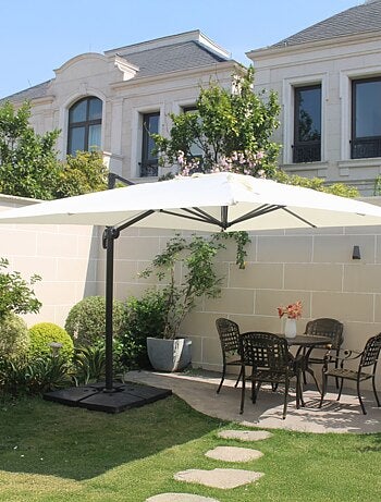 BUNDLE - Ensemble parasol CESARE écru 3x4m et 4 dalles à lester