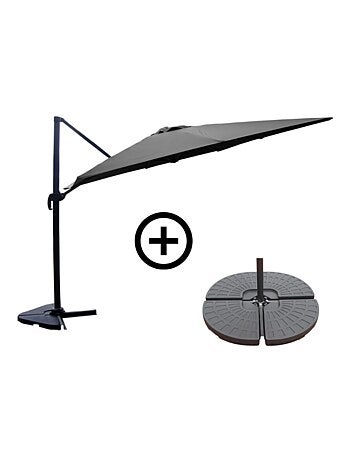 BUNDLE - Ensemble parasol CESARE écru 3x4m et 4 dalles à lester