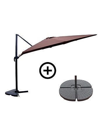 BUNDLE - Ensemble parasol CESARE écru 3x4m et 4 dalles à lester