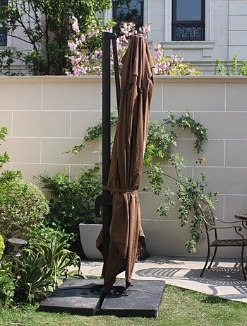 BUNDLE - Ensemble parasol CESARE écru 3x4m et 4 dalles à lester