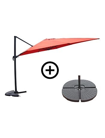 BUNDLE - Ensemble parasol CESARE écru 3x4m et 4 dalles à lester