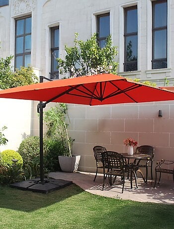 BUNDLE - Ensemble parasol CESARE écru 3x4m et 4 dalles à lester