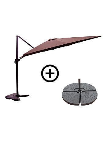 BUNDLE - Ensemble parasol PALATINO marron 3x3m et 4 dalles à lester