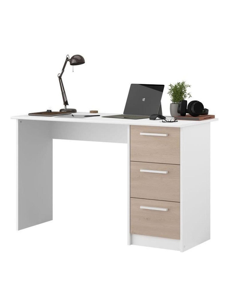 Bureau 3 tiroirs - chêne et blanc 121 x 55 x - Parisot Blanc - Kiabi