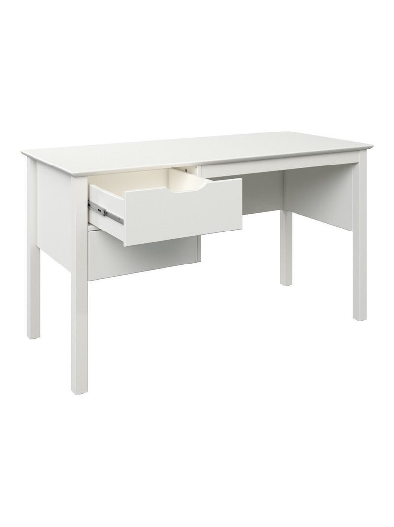 Bureau à deux tiroirs pin massif LEOPOLD Blanc - Kiabi