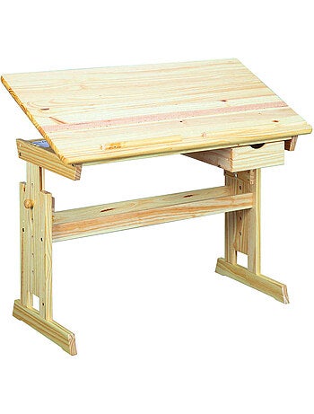 Bureau à plan inclinable + tiroir en bois