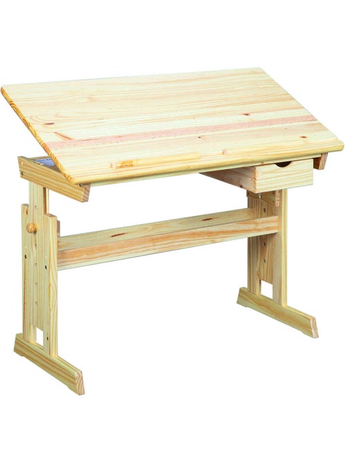 Bureau à plan inclinable + tiroir en bois - Kiabi