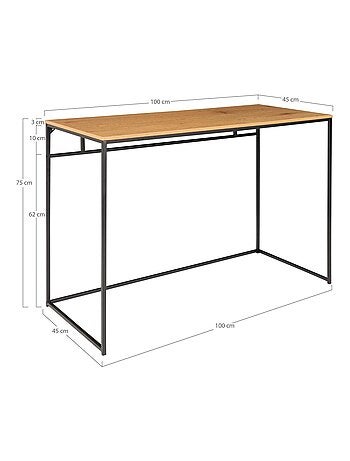 Bureau aspect chêne avec cadre noir 100 x 45 x 75 - House Nordic