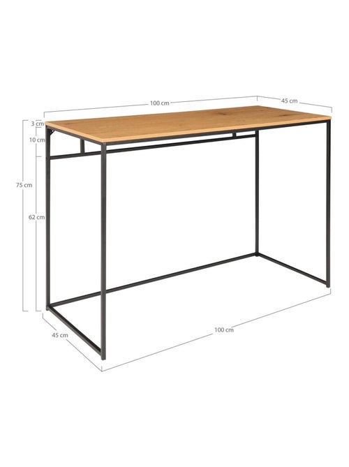 Bureau aspect chêne avec cadre noir 100 x 45 x 75 - House Nordic - Kiabi