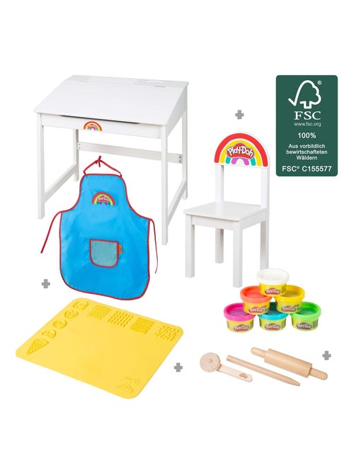 Bureau + chaise + 6 boites de pâte à modeler + accessoires roba x Play-Doh - Kiabi Bureau + chaise + 6 boites de pâte à modeler + accessoires roba x Play-Doh - Kiabi