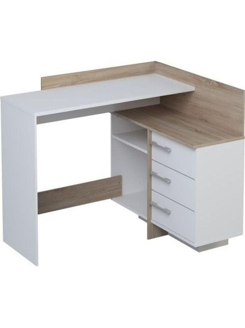 Bureau d'angle 3 tiroirs - chêne et blanc - 128,5 - Demeyere Blanc - Kiabi
