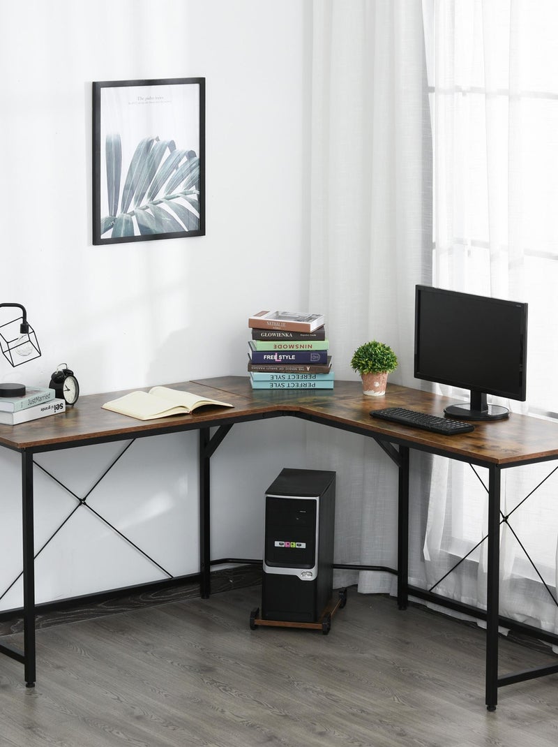 Bureau d'angle informatique design industriel aspect vieux bois métal noir Marron - Kiabi