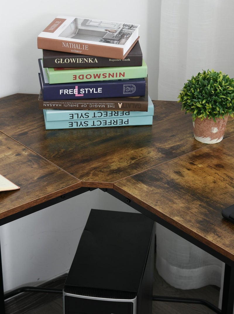 Bureau d'angle informatique design industriel aspect vieux bois métal noir Marron - Kiabi