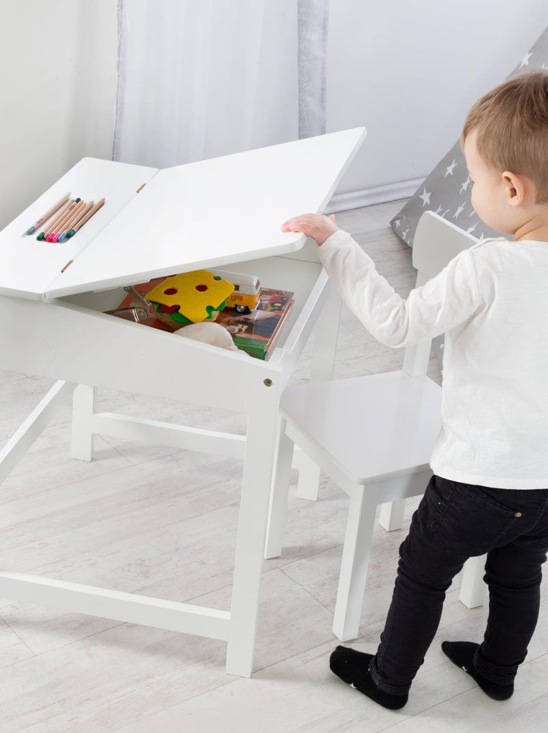 Bureau d'école avec rangement intégré et chaise enfant en bois 'Roba' Blanc - Kiabi