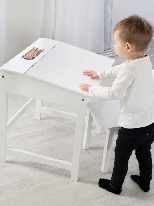 Bureau d'école avec rangement intégré et chaise enfant en bois 'Roba' - Kiabi