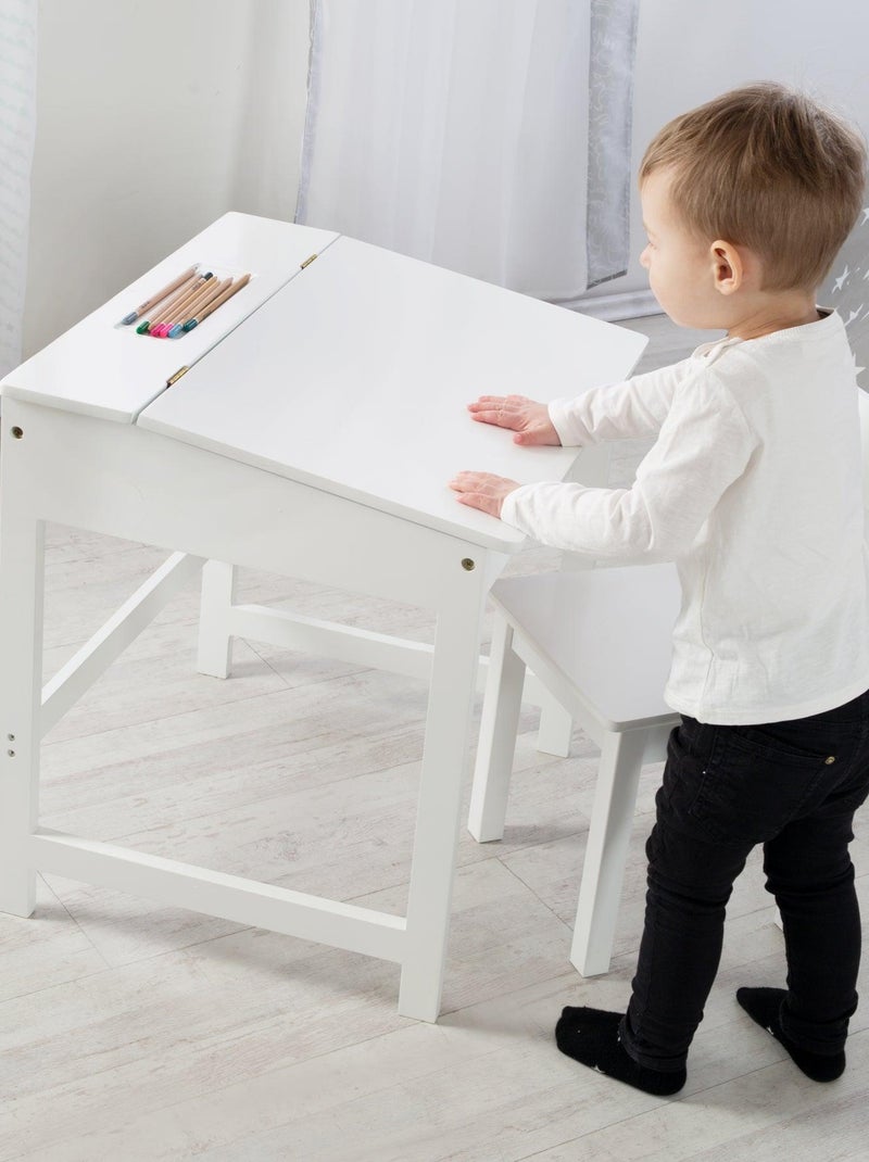 Bureau d'école avec rangement intégré et chaise enfant en bois 'Roba' Blanc - Kiabi
