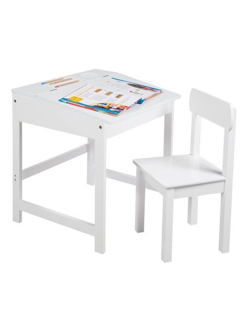 Bureau d'école avec rangement intégré et chaise enfant en bois 'Roba' - Kiabi
