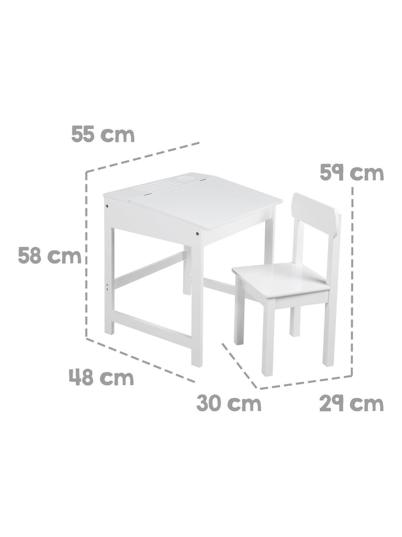 Bureau d'école avec rangement intégré et chaise enfant en bois 'Roba' Blanc - Kiabi