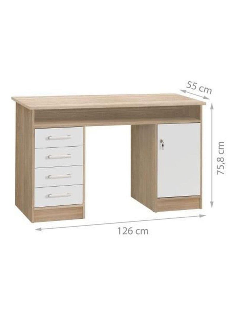 Bureau droit à clés avec 1 porte et 4 tiroirs - - AUCUNE Blanc - Kiabi