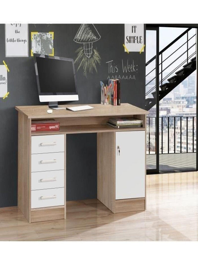 Bureau droit à clés avec 1 porte et 4 tiroirs - - AUCUNE Blanc - Kiabi