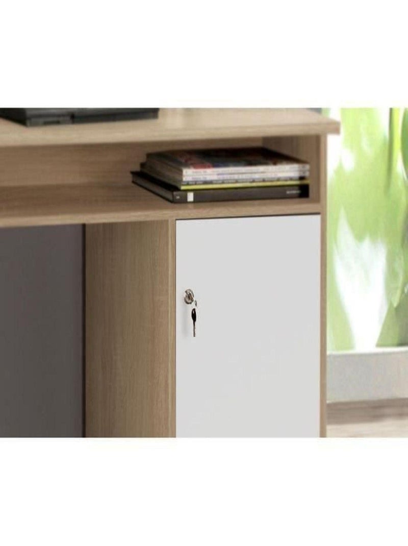 Bureau droit à clés avec 1 porte et 4 tiroirs - - AUCUNE Blanc - Kiabi