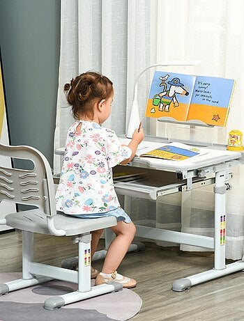 Bureau enfant avec chaise réglables lampe et support inclus