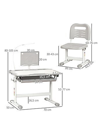 Bureau enfant avec chaise réglables lampe et support inclus
