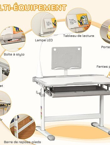 Bureau enfant avec chaise réglables lampe et support inclus