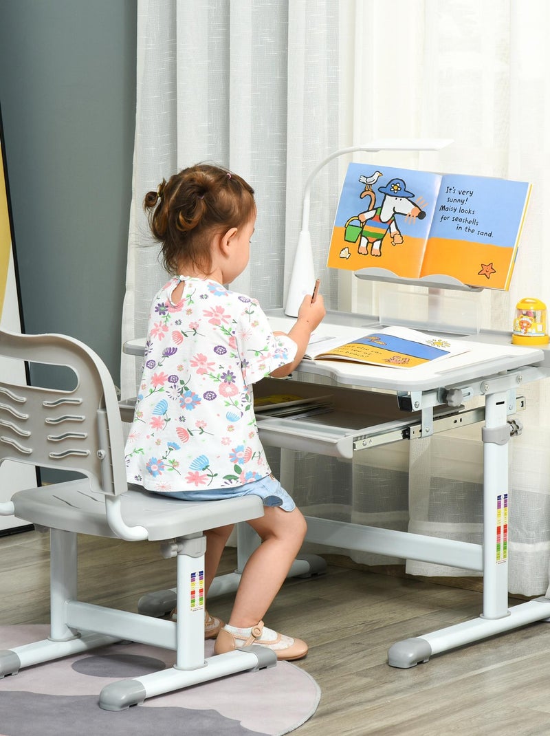 Bureau enfant avec chaise réglables lampe et support inclus Gris - Kiabi